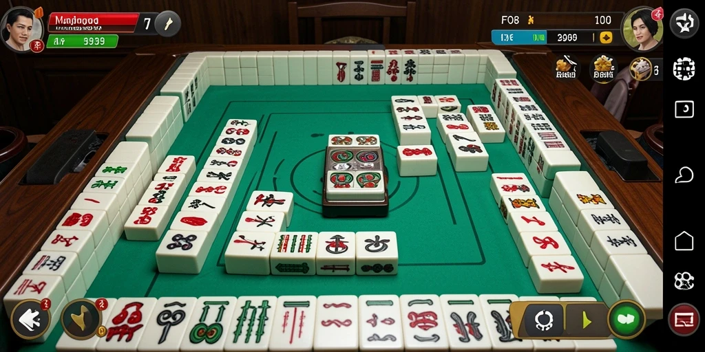Tampilan seru saat pemain menyusun ubin Mahjong.