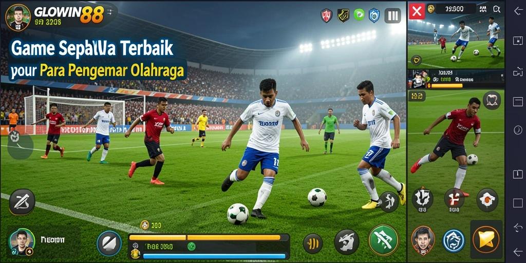 Screenshot GLOWIN88 menampilkan aksi pertandingan sepak bola yang mendebarkan.