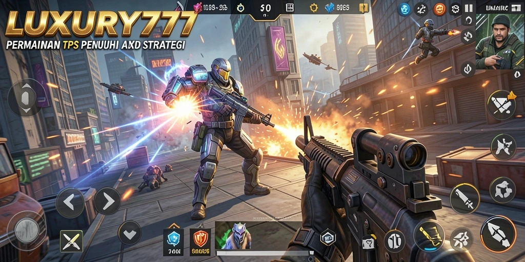 Tampilan gameplay LUXURY777 dengan aksi TPS yang intens.