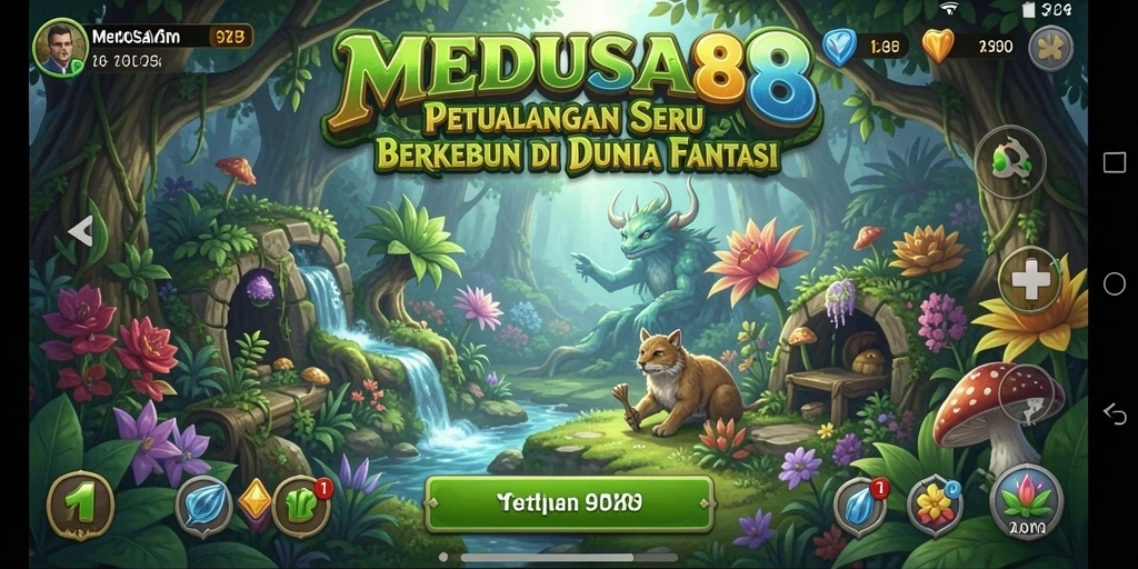 Tampilan gameplay MEDUSA88 yang menampilkan kebun luas dan hewan ternak.