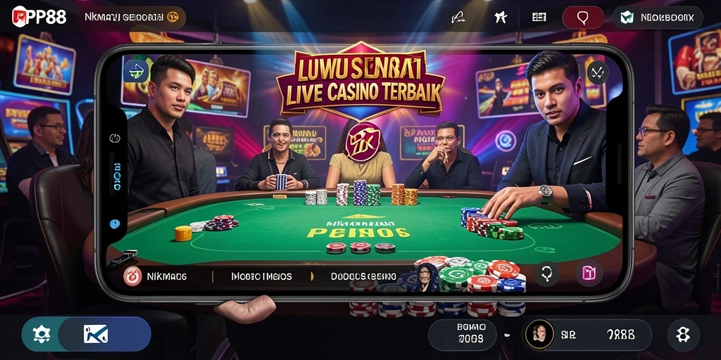 Tampilan gameplay Live Casino yang mendebarkan dengan dealer langsung dan suasana kasino yang nyata.