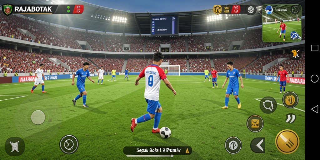 Gameplay seru dalam game sepak bola RAJABOTAK yang menegangkan.