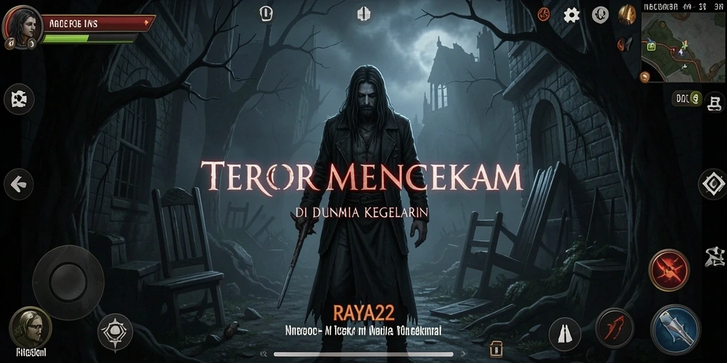 Screenshot gameplay RAYA22 menampilkan suasana horor yang memukau.