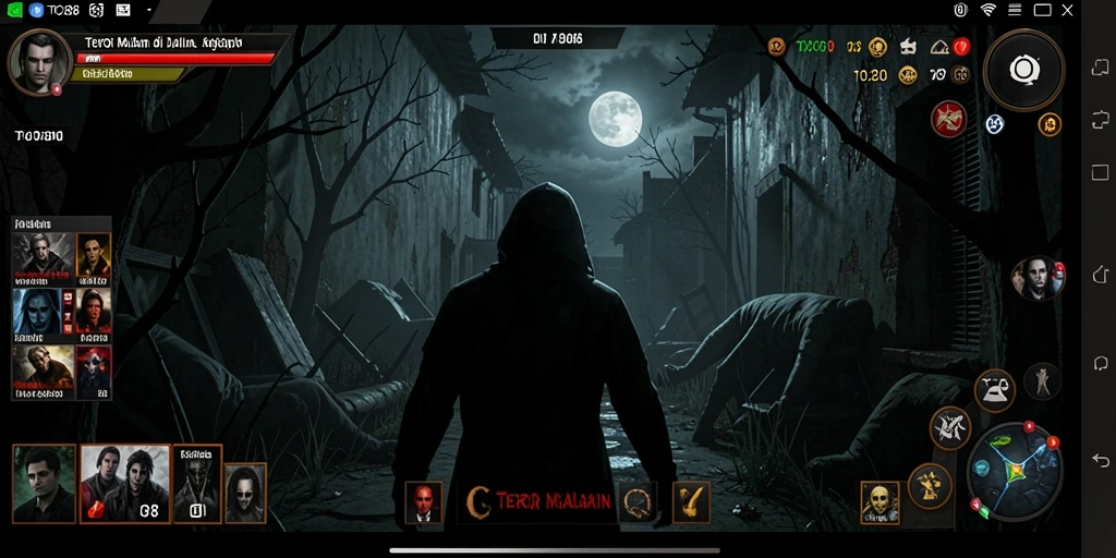 Tangkapan layar gameplay TO288 dengan suasana menyeramkan dan efek visual yang menakutkan.