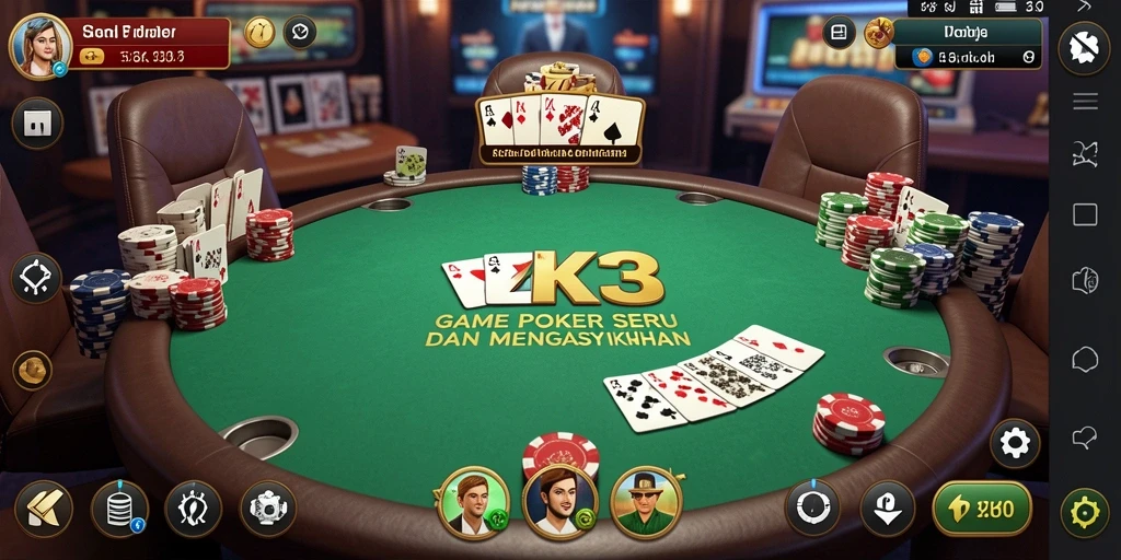 Screenshot ZK3 menampilkan gameplay penuh aksi poker yang seru.